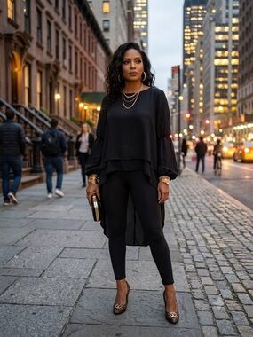 PrettyGarden Black Layered High-Low Blouse